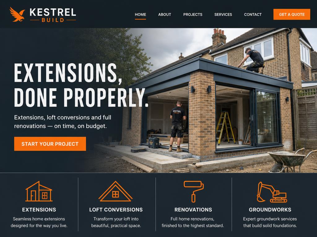 Demo website homepage for builders