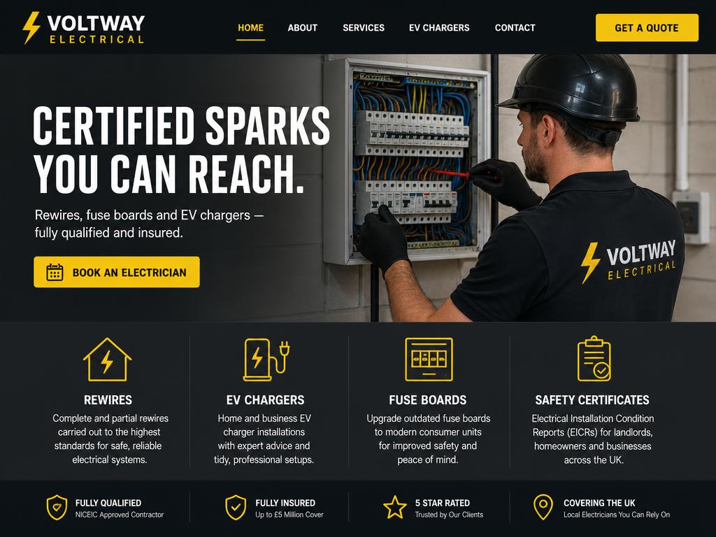 Demo website homepage for electricians