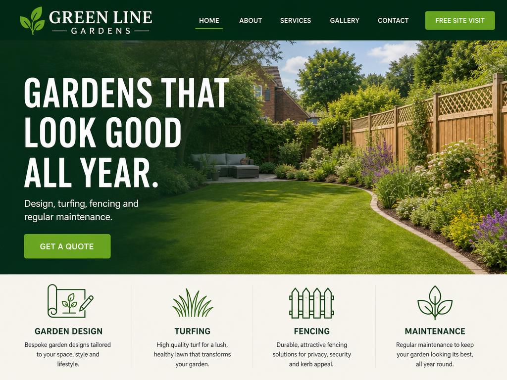 Demo website homepage for landscapers & gardeners