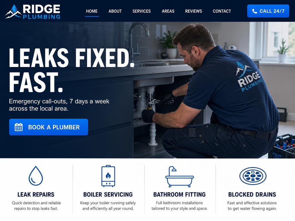 Demo website homepage for plumbers