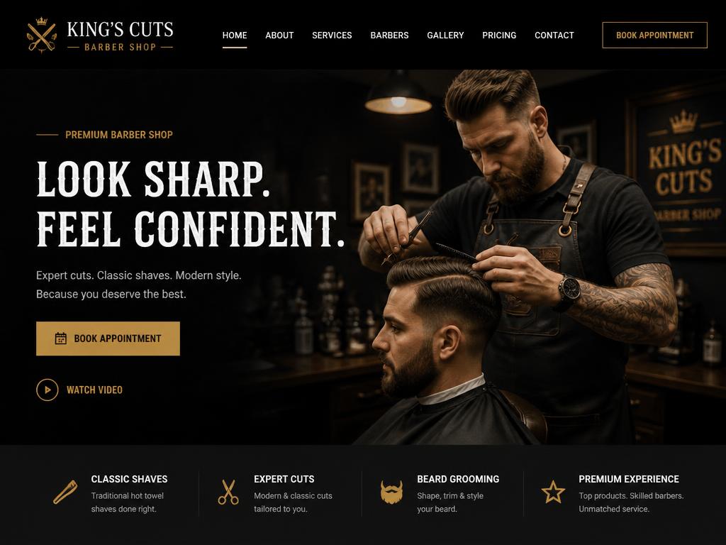 Example website homepage we built for a barber shop