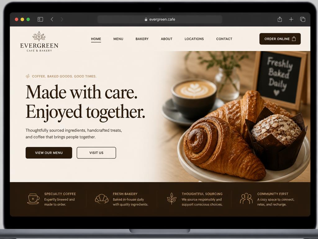 Example website homepage we built for a café & bakery
