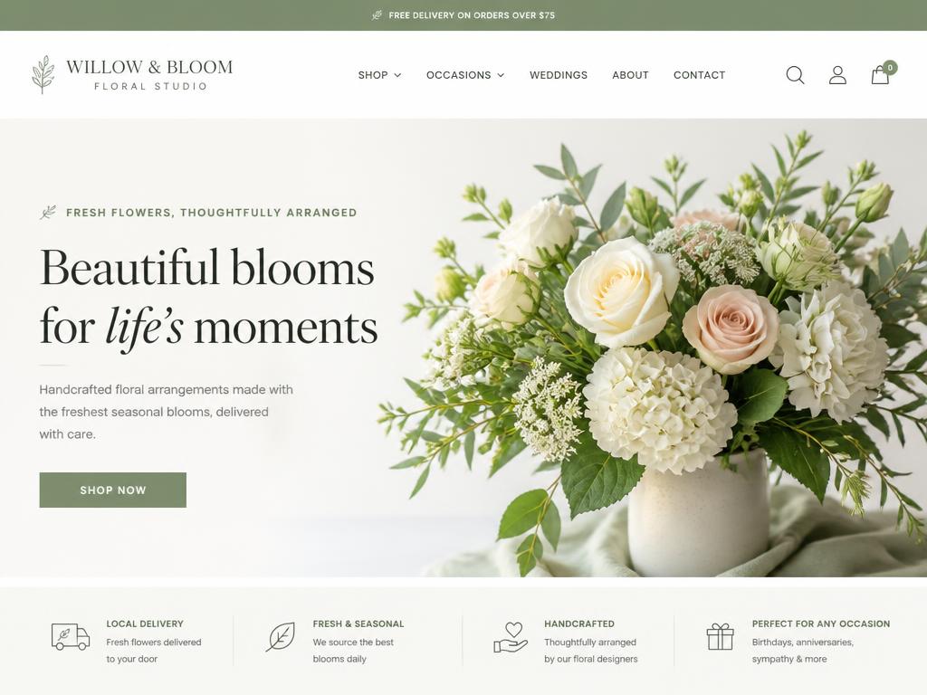 Example website homepage we built for a florist