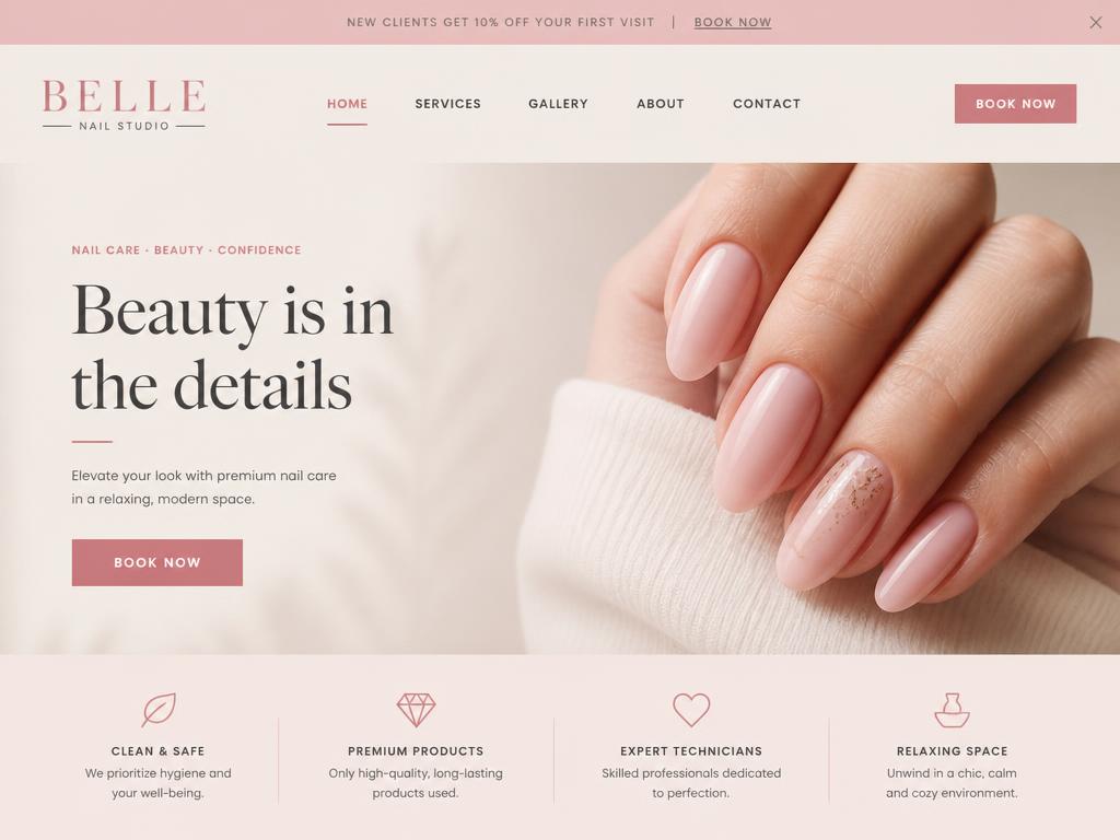 Example website homepage we built for a nail studio