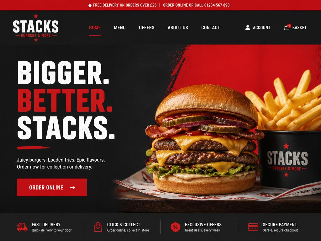 Example website homepage we built for a takeaway